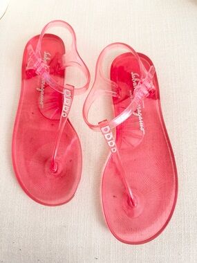 Ferragamo PVC Jelly T-Strap Sandals Pink Size 8